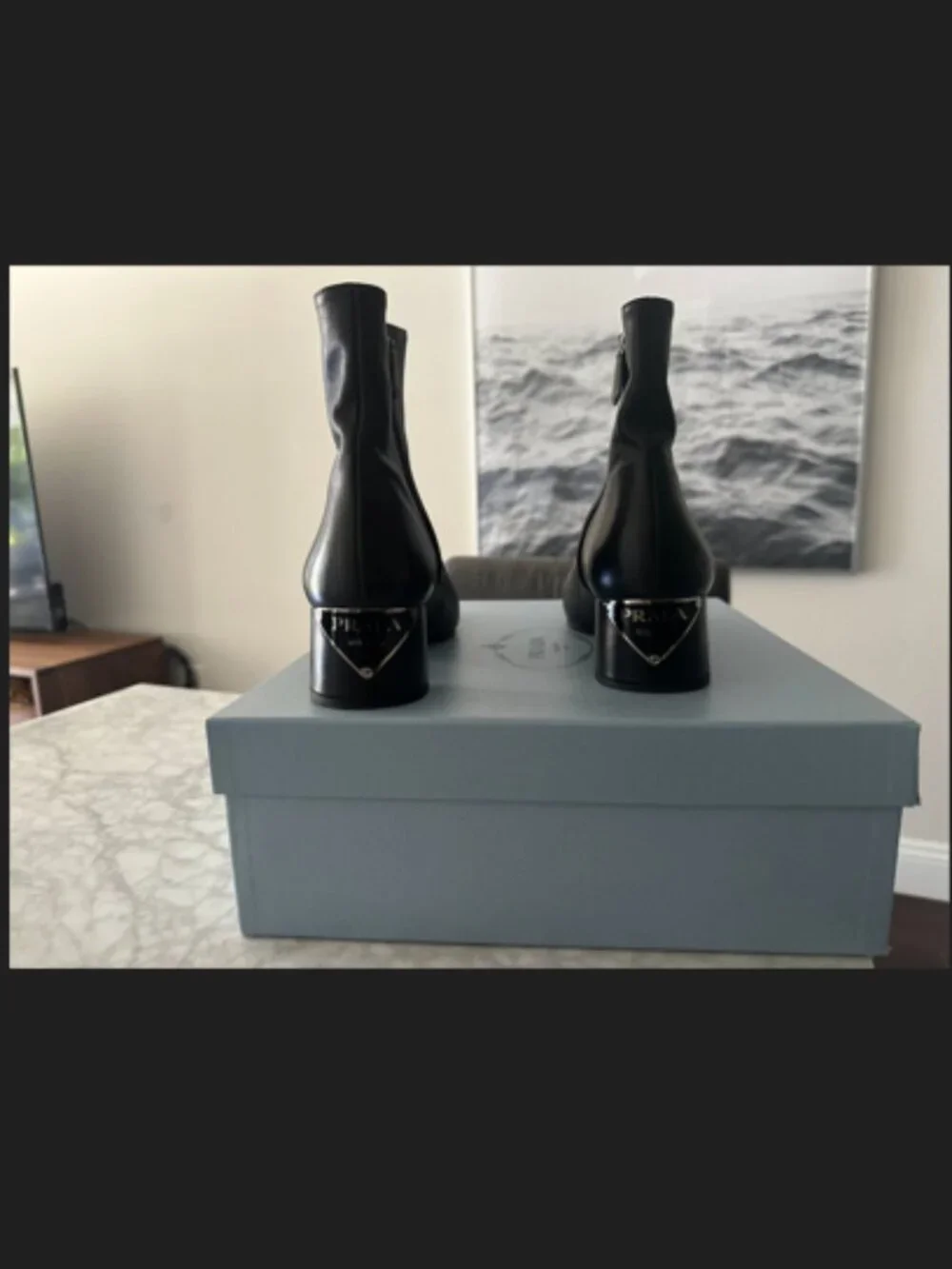 PRADA CAZLATURE DONNA BLACK LEATHER BOOTIES SZ 40.5 / 10.5 US - Picture 2 of 9